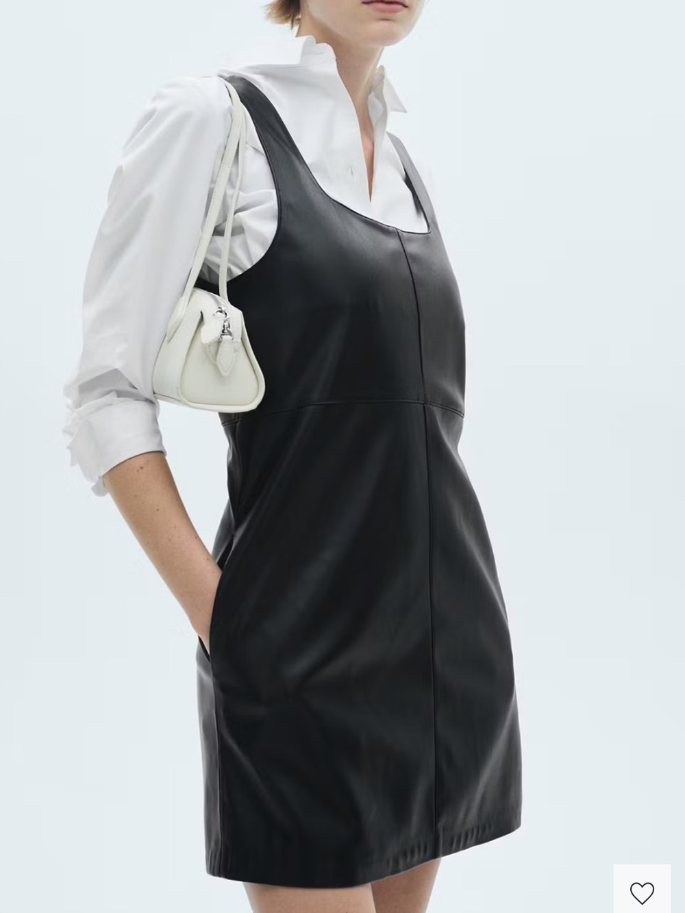 Mango Black Faux Leather Pinafore Mini Dress